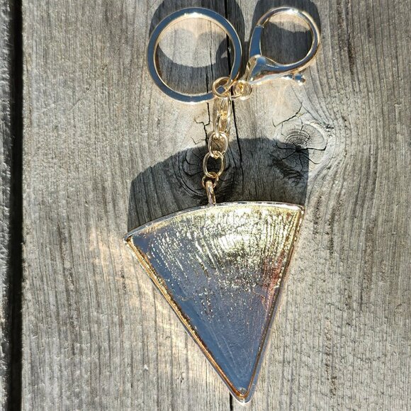 FUN Glitter Heart PIZZA SLICE Keychain Bag Charm BNWOT Gold Tone - Picture 2 of 2